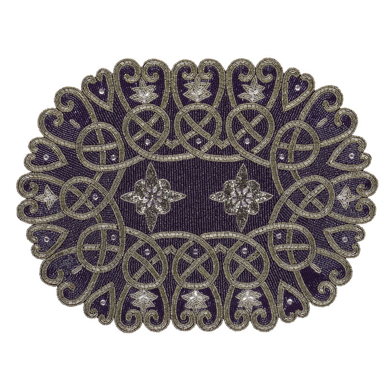 Oval Star Dark Purple Hand Beaded Placemat