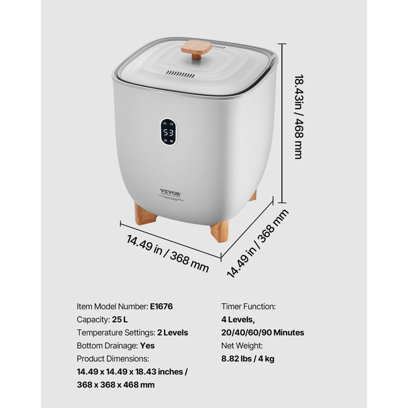 Seau chauffe-serviettes 25 L avec minuterie d'affichage à DEL et réglage de la température gris