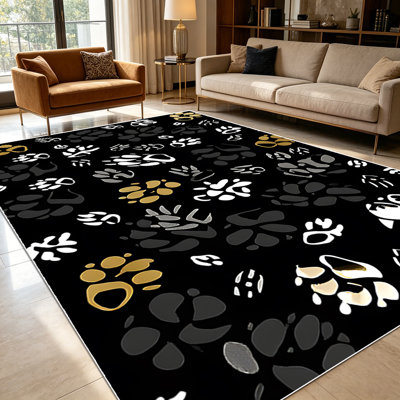 1PC vintage black background mixed animal paw print area rugs for Living Room, Soft and Comfortable, Suitable for all seasons, easy-to-maintain, machine washable, suitable for entryway, bedroom, dining area, home office, Home Decor, Outdoor Decor.