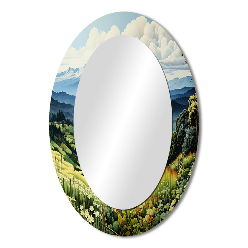 Miroir mural ovale en métal Countryside Mountain Vista Patchwork I, 36 po x 24 po