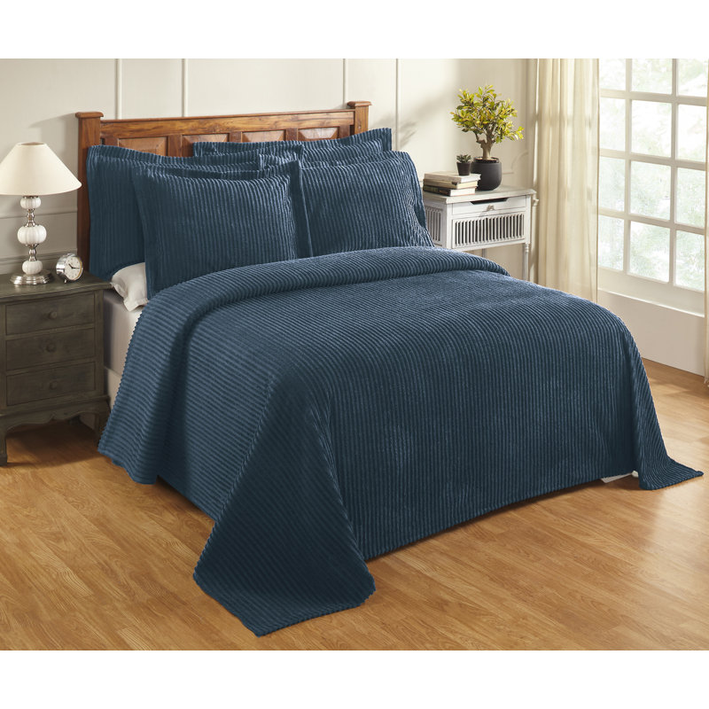 Jullian 100% Cotton Chenille Tufted Bedspread, Classic Stripe Design, Soft Breathable Coverlet, All-Season Machine Washable, OEKO-TEX Certified, Twin Size, Teal