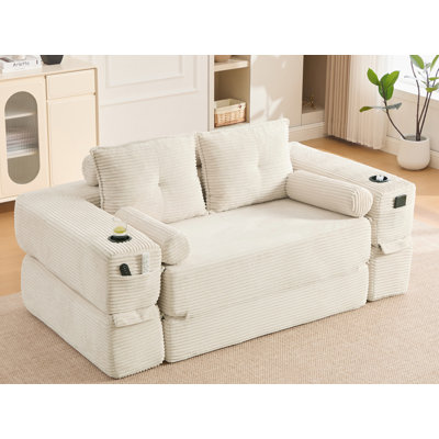 Corduroy Convertible Sleeper Sofa With No Assembly