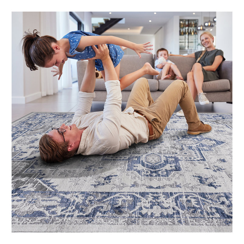 Collection Blue/Grey/Oriental Non-Shedding Living Room Bedroom Dining Home Office Stylish and Stain Resistant Area Rug