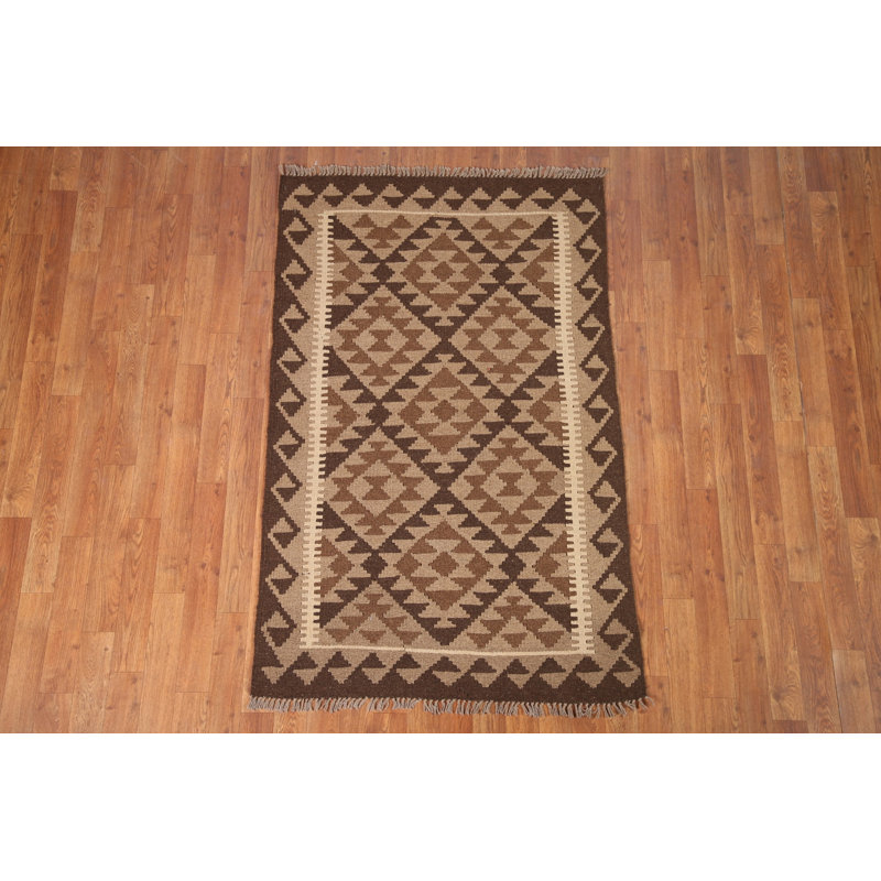 Tapis géométrique réversible en laine Kilim 3 x 5