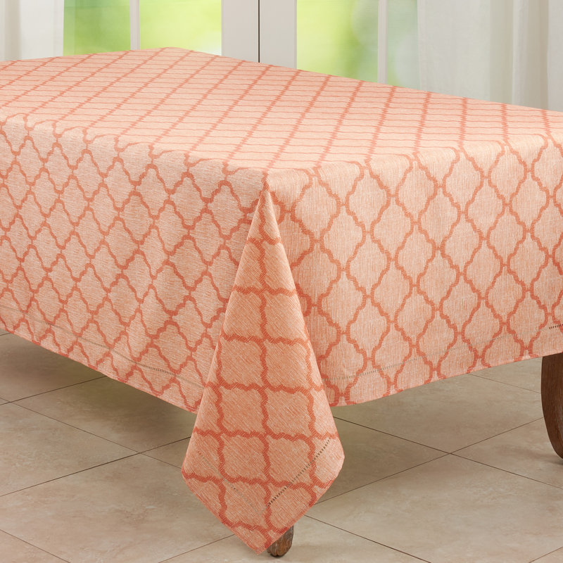 Orange Laser-Cut Hemstitch Fabric Tablecloth, 23x19 in