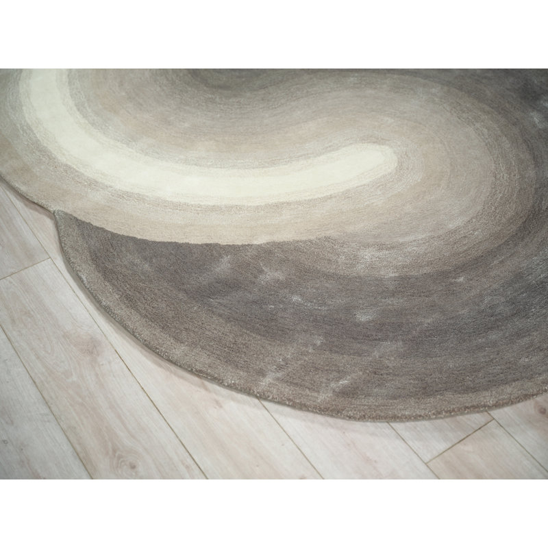 Mitomo Handmade Wool/Bamboo Silk, Charcoal/Ivory Area Rug, Rectangle 12' x 15', Ivory Charcoal