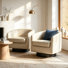 Fauteuil demi-tonneau pivotant en similicuir crème avec base en bois massif Applewold