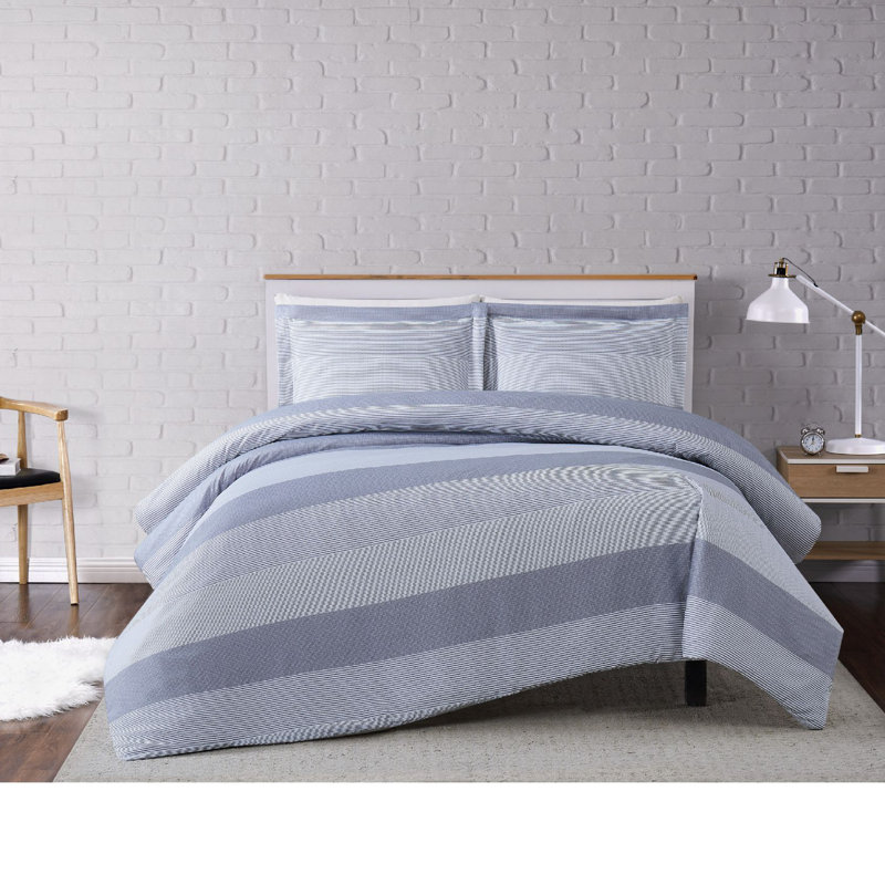 Modern Polyester Striped Duvet Cover, Full/Queen Duvet Cover + 2 Shams