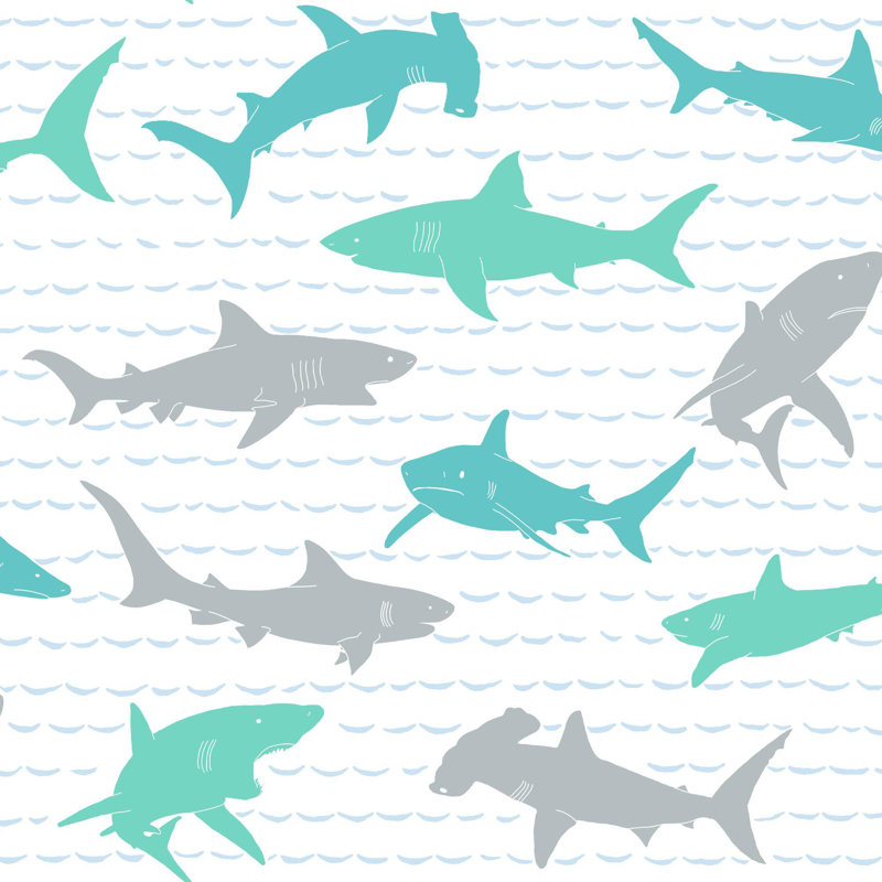 Rouleau de papier peint L 33 pi x l 20,5 po Shark Charades, Bleu sarcelle