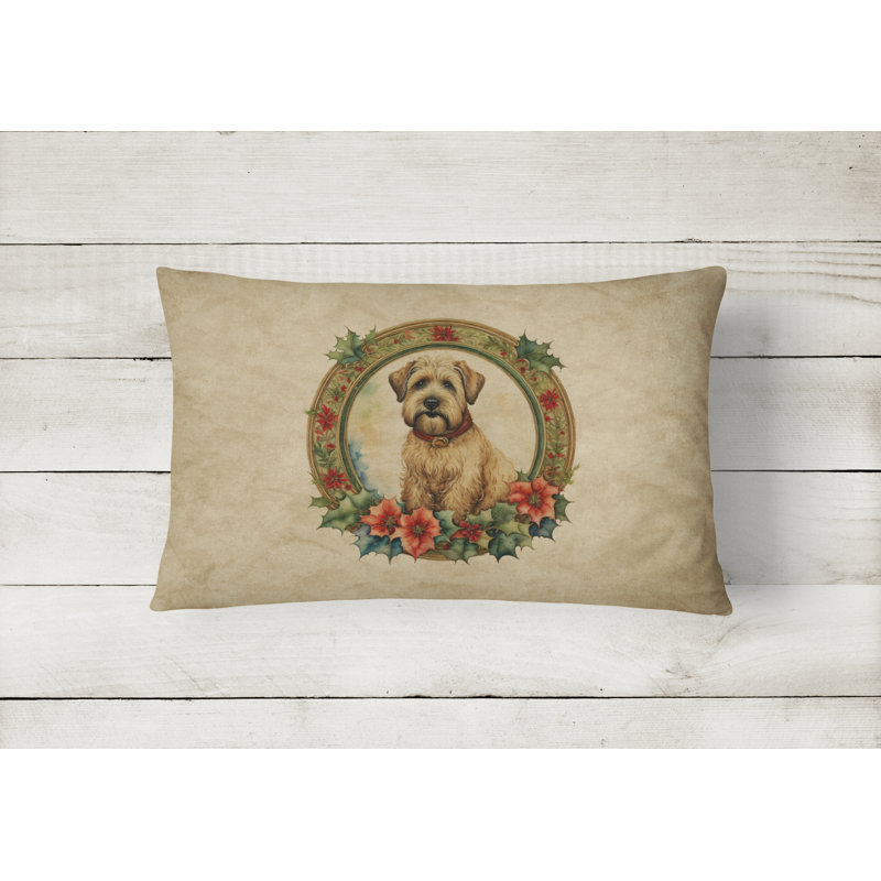Wheaten Terrier Christmas Flowers Throw Pillow, 12" x 16", Rectangular