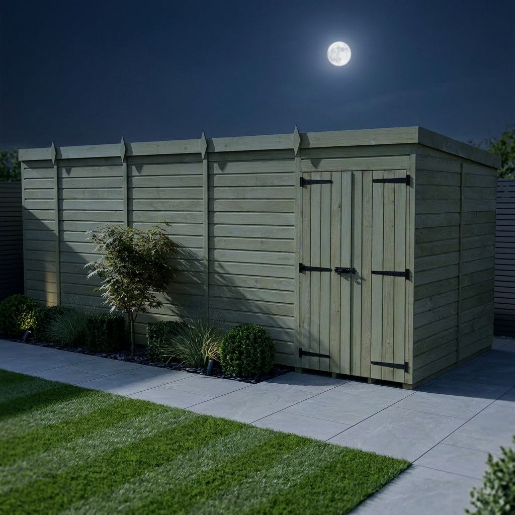 Total Sheds 19ft x 8ft Pent Garden Shed - Double Door - No Windows - Pressure Treated Timber - UK Manufactured