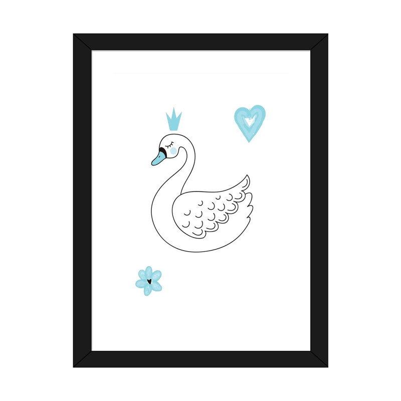 Little Ballerina Swan - impression d'art graphique, H 24 po x l 16 po x P 1 po, Blanc, Papier encadré noir