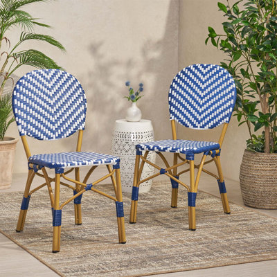 Outdoor PE Ratten And Aluminum French Armless Bistro Chairs, Set Of 2