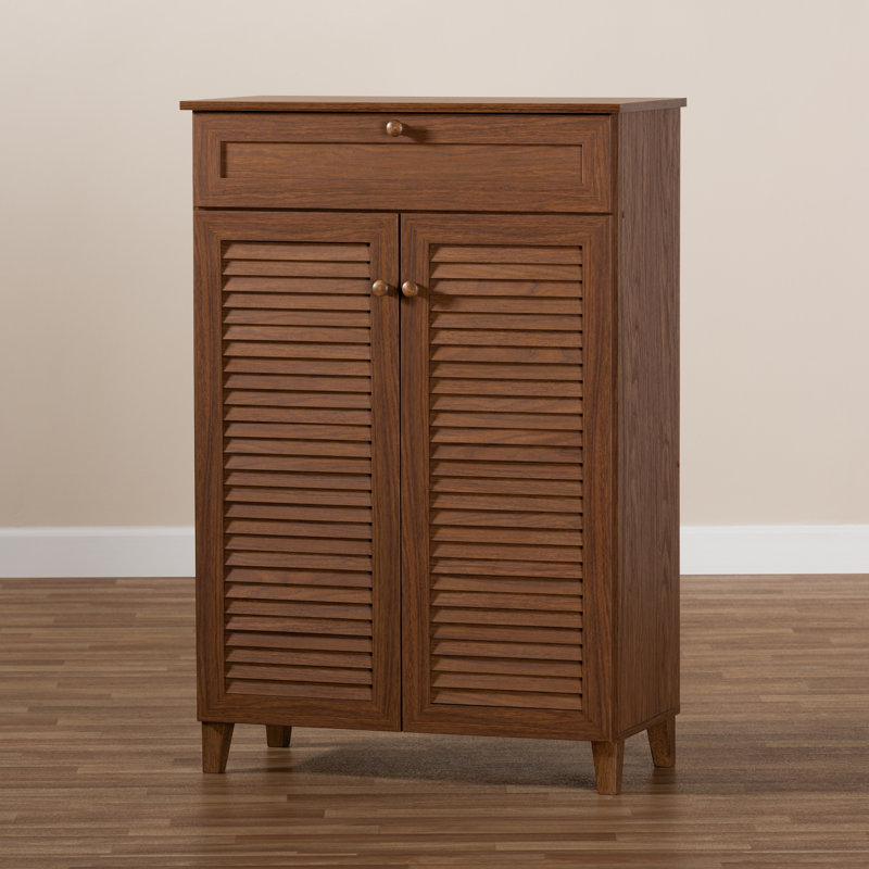 Shoe Storage Cabinet, Walnut, 45.25" H x 30.75" W x 14.6" D