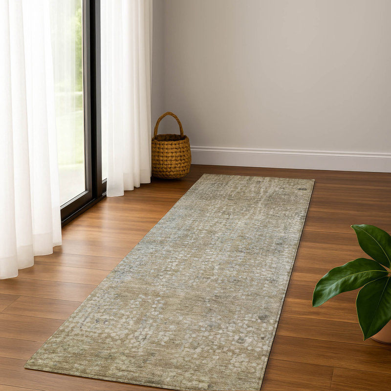 Premium Machine Washable Mayfield AMF2087 Abstract Rug, 2'3" x 7'6" Runner, Beige