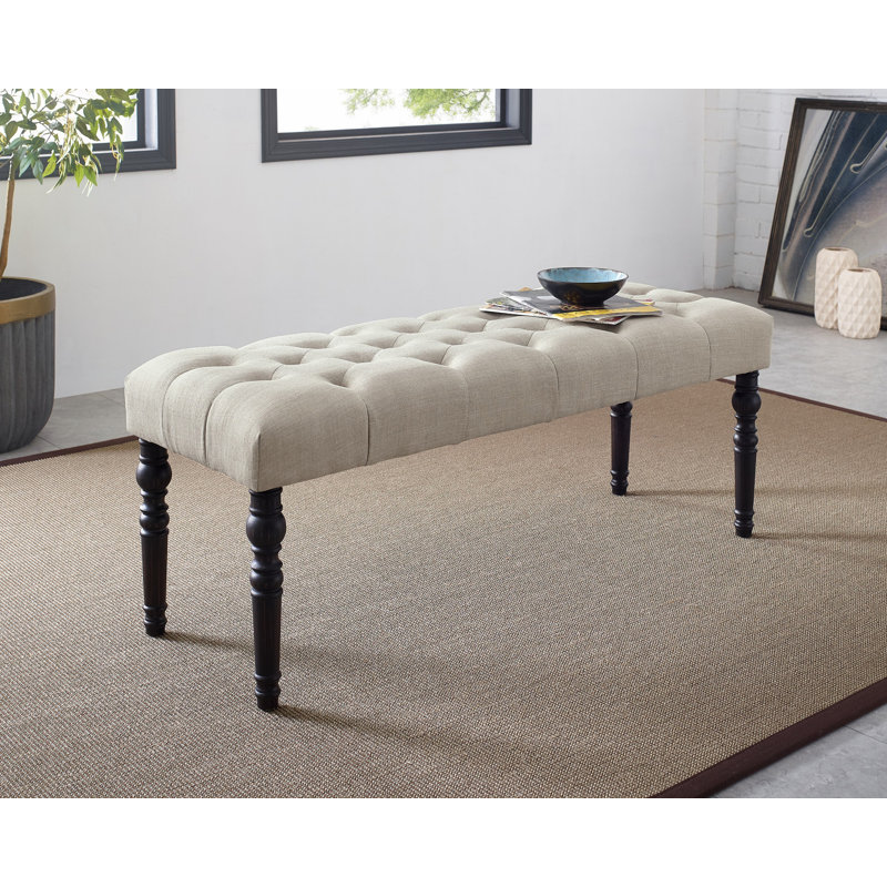 Banc de salle à manger capitonné en tissu Leviton, Noir, Brun clair