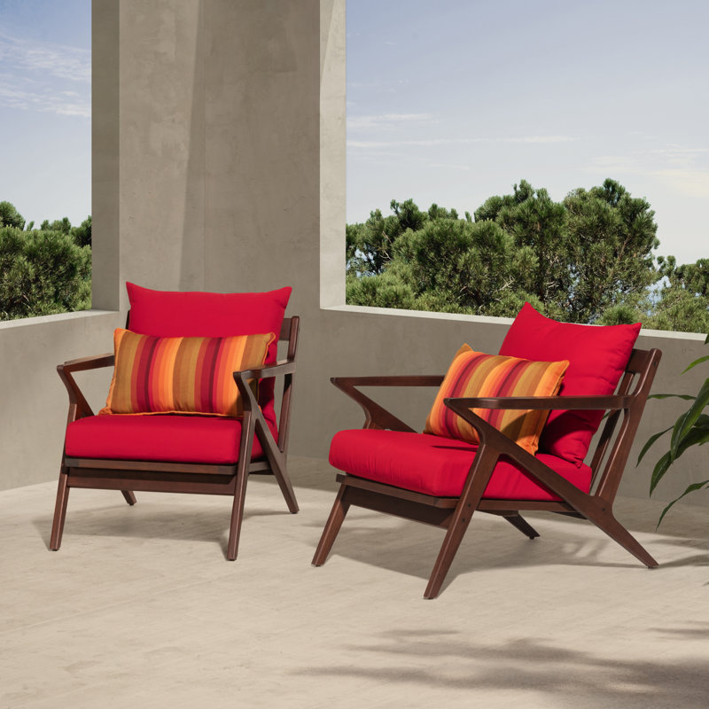 Minhaj Eucalyptus Outdoor Lounge Chair, Canvas Jockey Red Sunbrella® Canvas