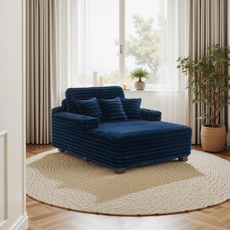 Upholstered Chaise Lounge, Navy