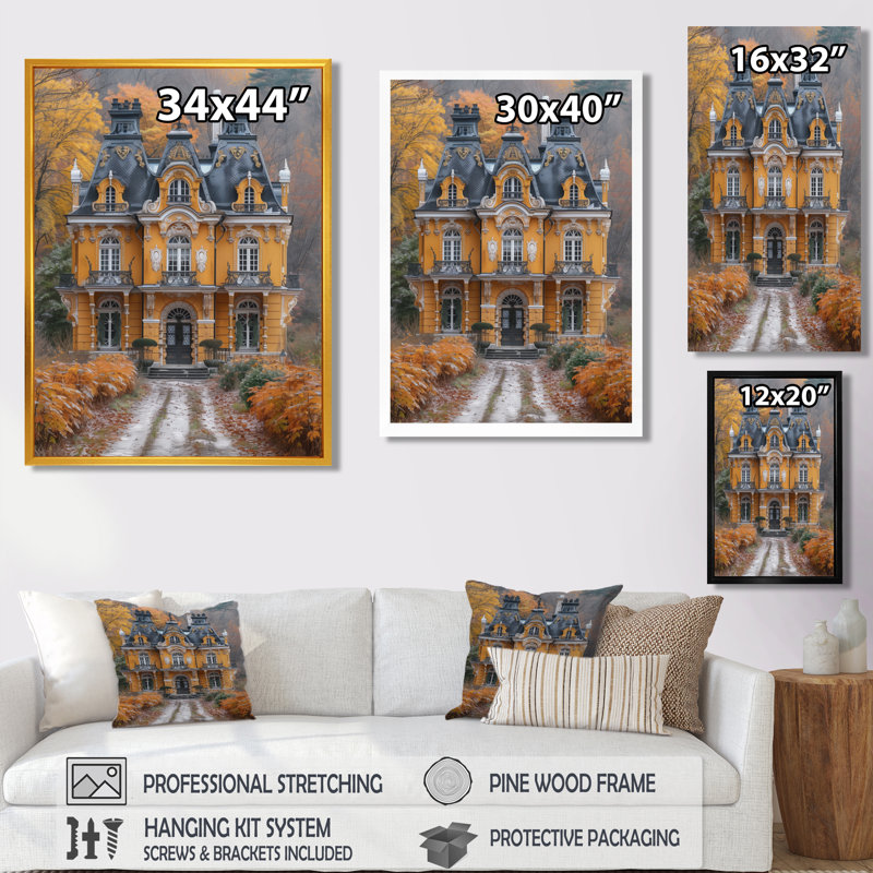 Huie - Châteaux, reproduction d'art mural, H 20 po x l 12 po x P 1 po, Toile encadrée noire simple