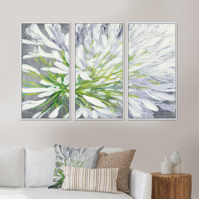 «Flower Cleome Splash II», ensemble d'art mural sur toile encadré traditionnel de 3