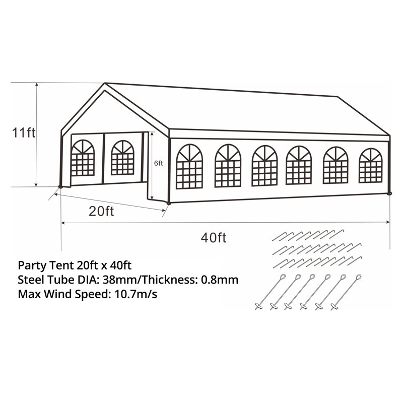 White 20x40 ft Metal Frame Outdoor Event Tent with Windows