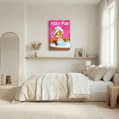 Ensemble de 1 tableau sur toile représentant un renard en fourrure avec des yeux en forme de concombre et une serviette de bain.