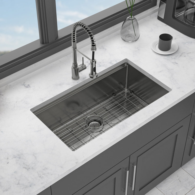 Évier de cuisine noir en acier inoxydable de calibre 16 pour station de travail encastrable 33 po x 19 po x 10 po Gunmetal