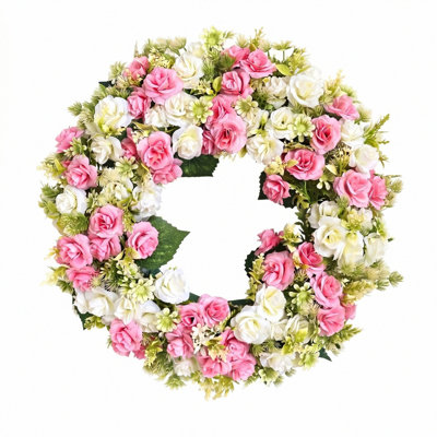 Couronne de pivoines blanches et roses 18 pouces pour porte d'entrée