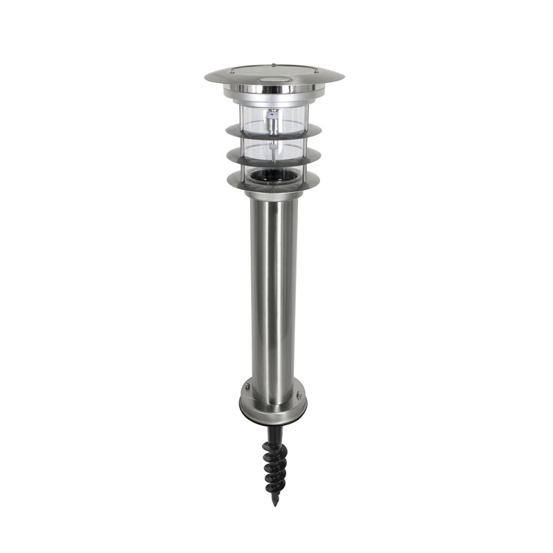 Stainless Steel Silver LED Solar Pathway Bollard Lights, Set of 2