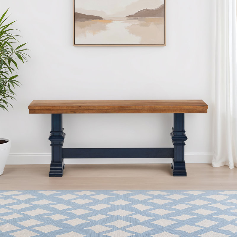 Fortville Solid Wood Bench, Oak/Antique Denim