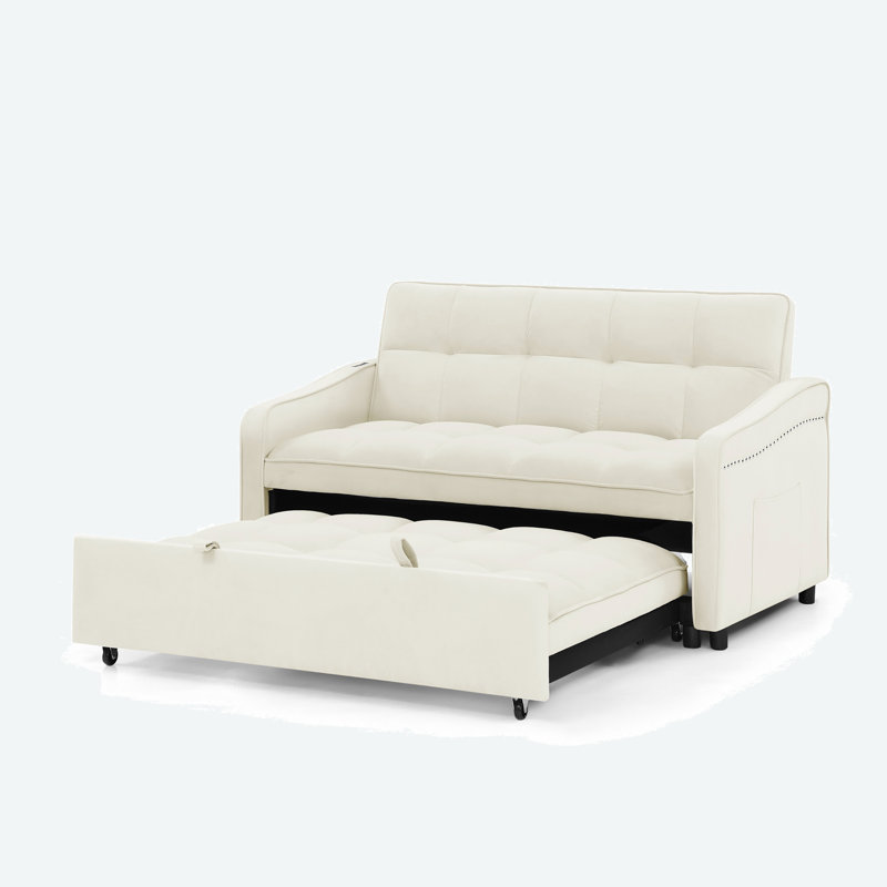 Causeuse Collinward de l 53 po avec dossier capitonné réglable et prise USB Collinward, Velours beige