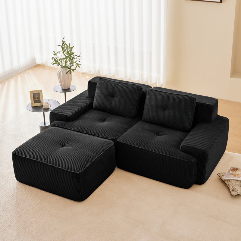 Canapé d'angle modulaire moderne en forme de L pour salon, canapé 2 places avec assise profonde et pouf amovible, design capitonné, aucun assemblage requis, surface antidérapante, pour salon, coin détente ou chambre