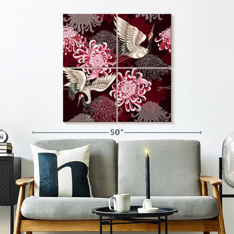 Grues de chrysanthème rouges, H 32 po x l 32 po