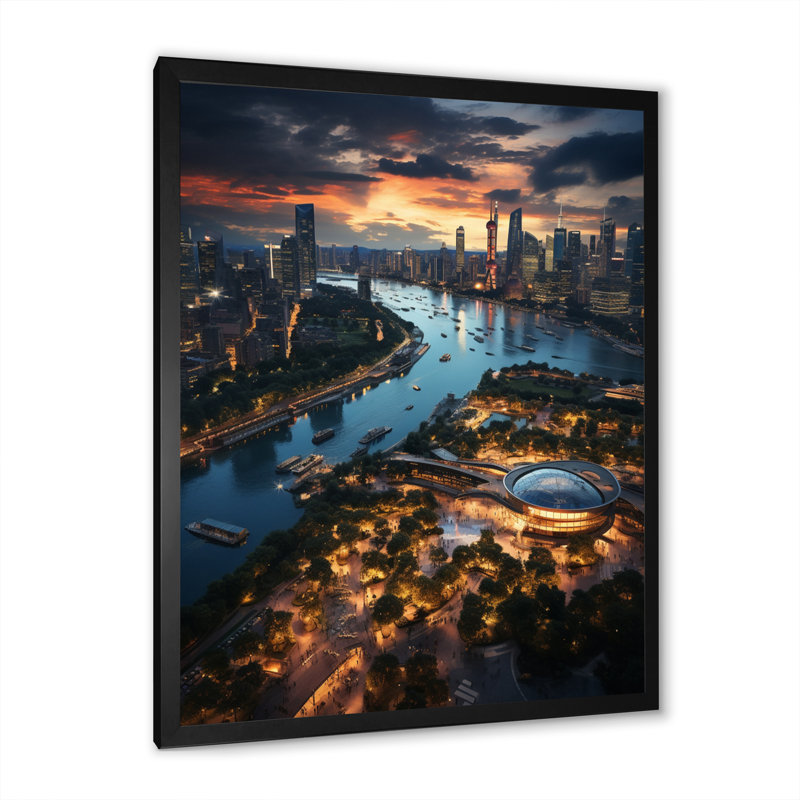 Vue magnifique du paysage urbain de Pékin I - reproduction, H 32 po x l 24 po x P 1 po, Cadre photo noir