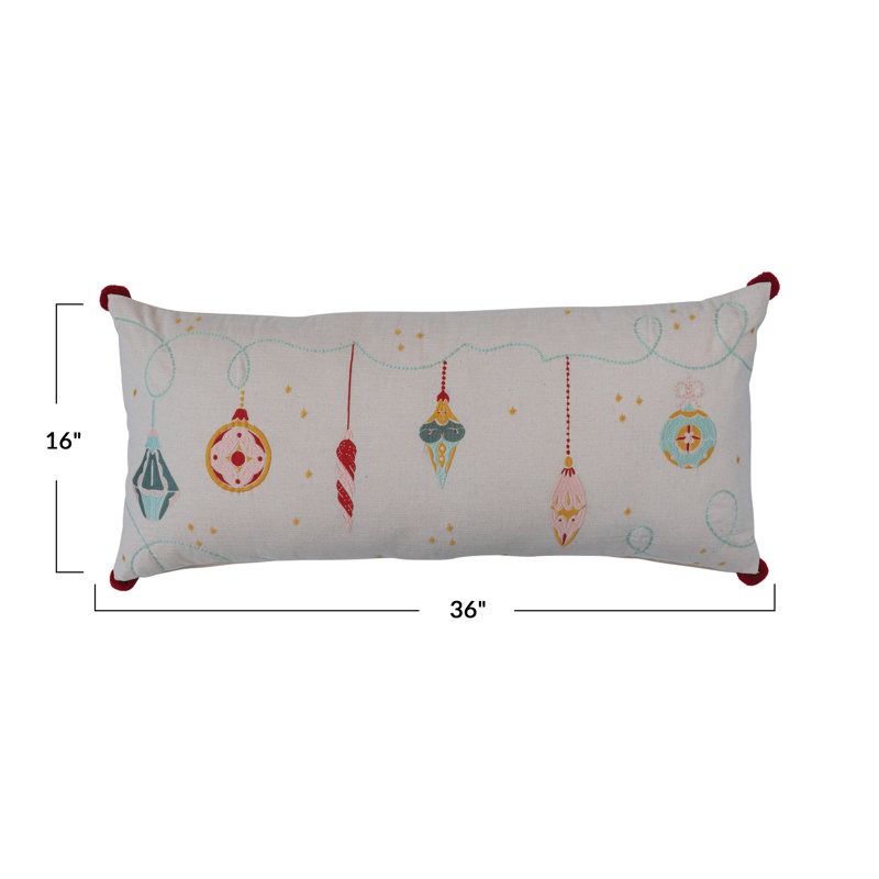 Christmas Cotton Lumbar Pillow with Ornament Design