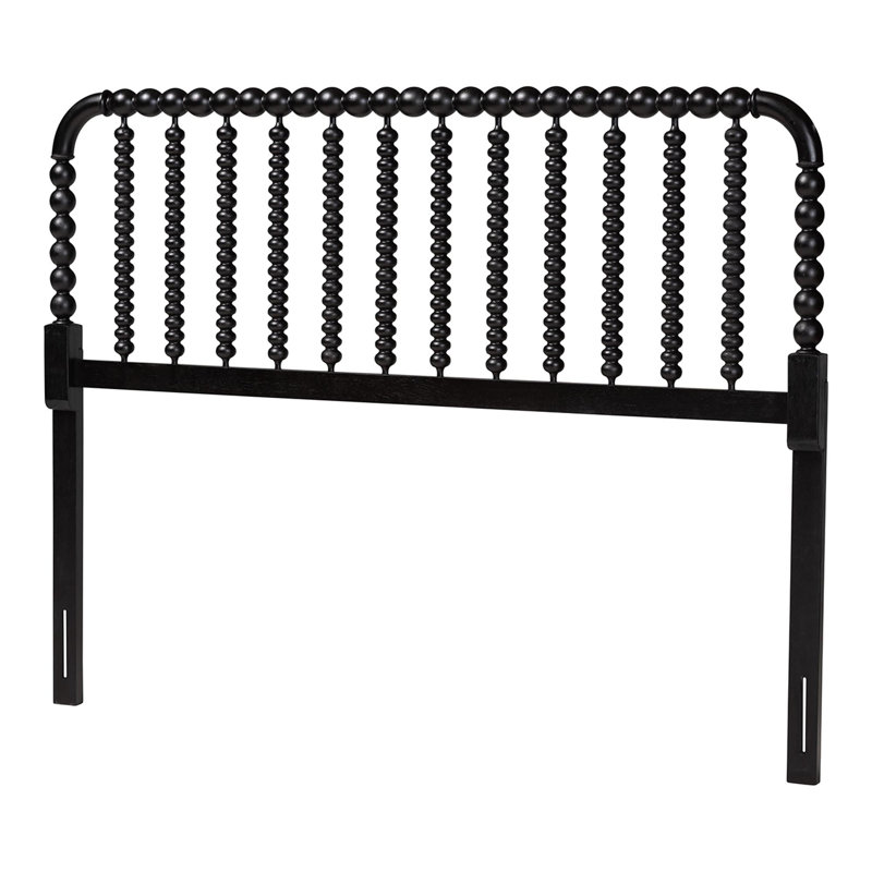 Baxton Studio Finley Turned Bobbin Headboard - Crafted Wood Panel with Decorative Spindle Design for Cottage Farmhouse Bedroom, King, Black
