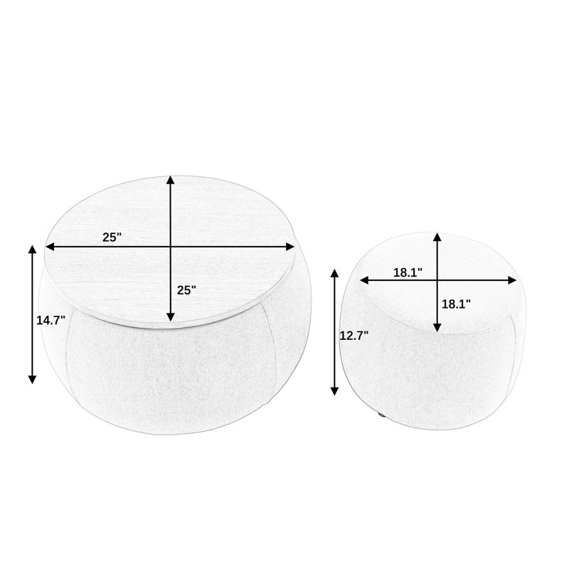 Round Storage Ottoman, Woven Rattan Fabric Ottoman, 2 In 1 Function, Work As End Table And Ottoman, With Small Seat