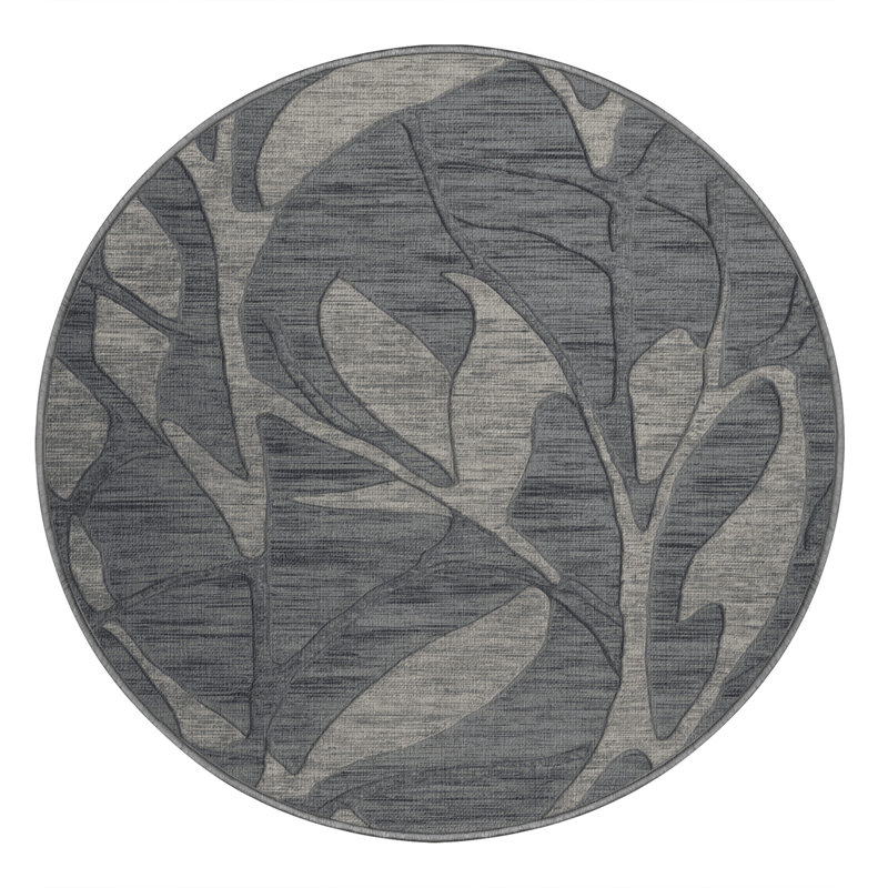 Machine Washable Abstract Gray Area Rug, Round 8'