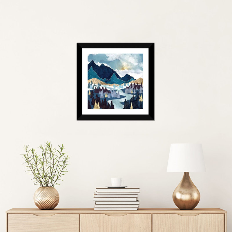 Valley Sunrise - impression d'art graphique, Blanc, H 16 po x l 16 po x p 1 po, Papier encadré noir