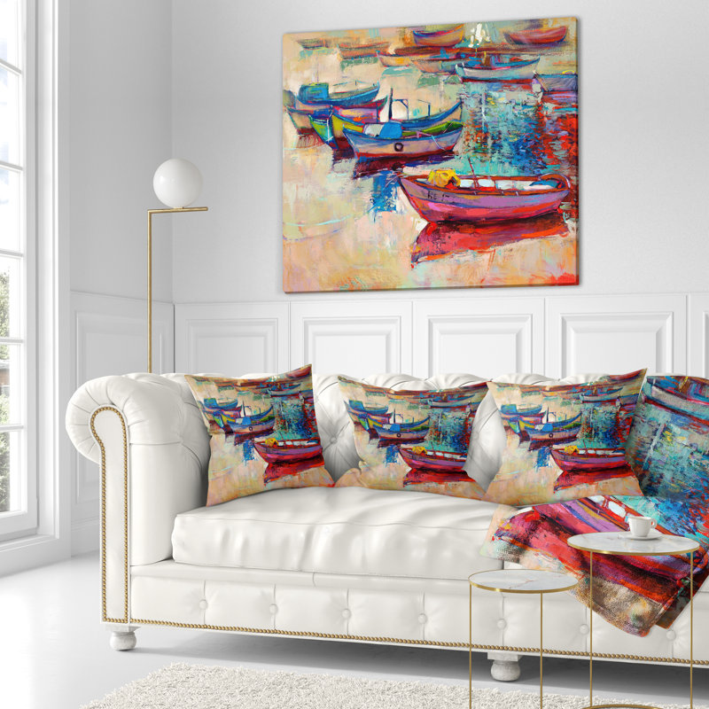 Coussin décoratif bord de mer, décor marin paysage marin - bateaux et océan, 18 po x 18 po, Carrée