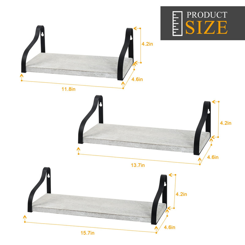 Letemps 3 Piece Square Floating Shelf, Gray