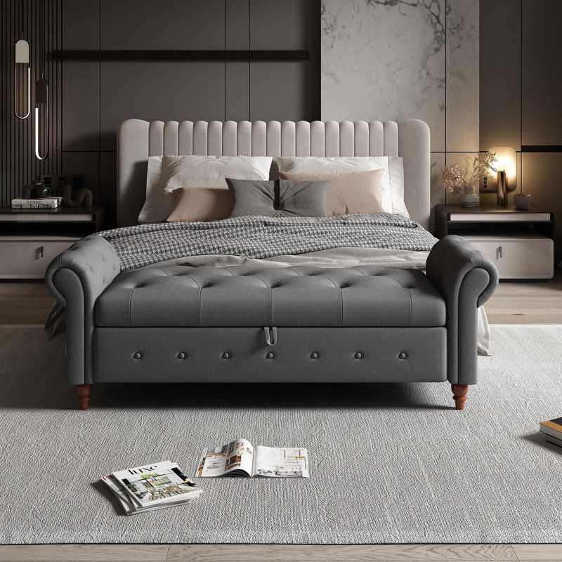 Bed Bench Dark Grey Fabric, Dark Gray