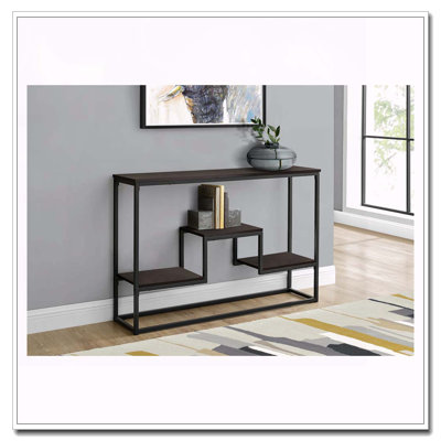 Table d'appoint, console, vestibule, étroit, canapé, salon, chambre à coucher, stratifié brun, métal noir, contemporain, moderne