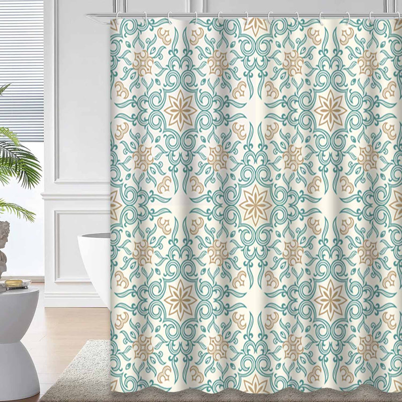 Rideau de douche sans soudure à motif d'arabes baroque bleu transparent avec 12 crochets, L 72 po x l 72 po