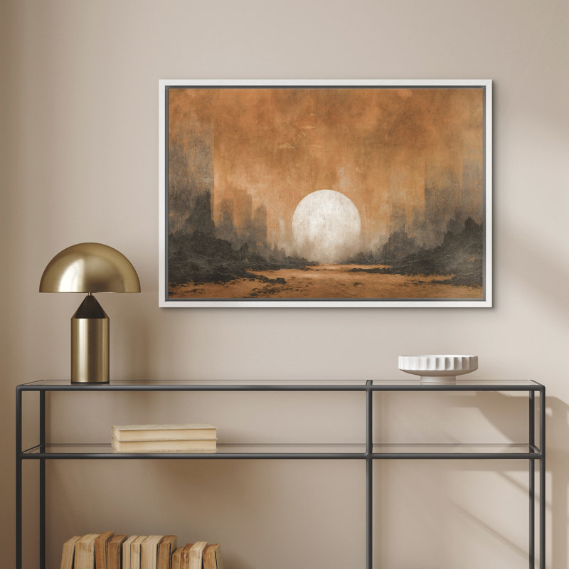 «Rustic Earth Tone Abstract Sunset Landscape Minimal Desert Scene», décoration murale pour le salon, chambre à coucher, toile encadrée, chambre principale, reproduction d'art