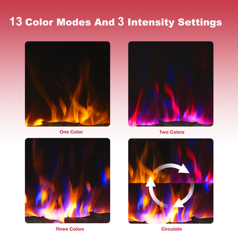 3 Sided Glass Electric Fireplace Multicolors,Inserts And Remote&App Control,Heater And Multicolors Flame Effect Combination,DIY Log&Crystal Combination