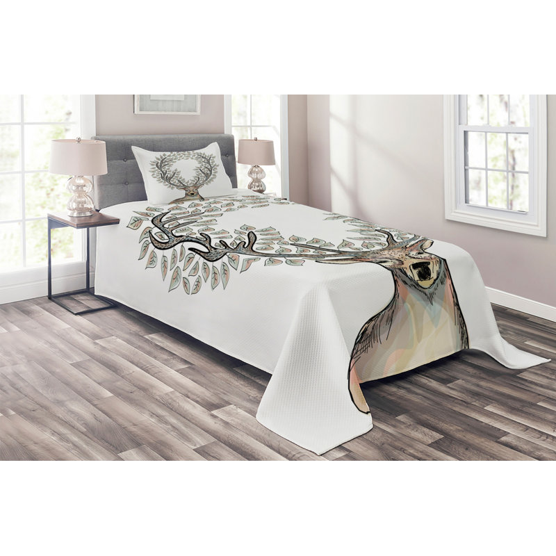 Rustic Polyester Floral Coverlet, Twin Bedspread + 1 Sham
