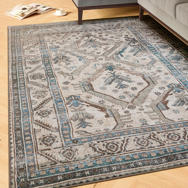 Vintage Look Cotton Flatweave Area Rug, 160cm x 230cm