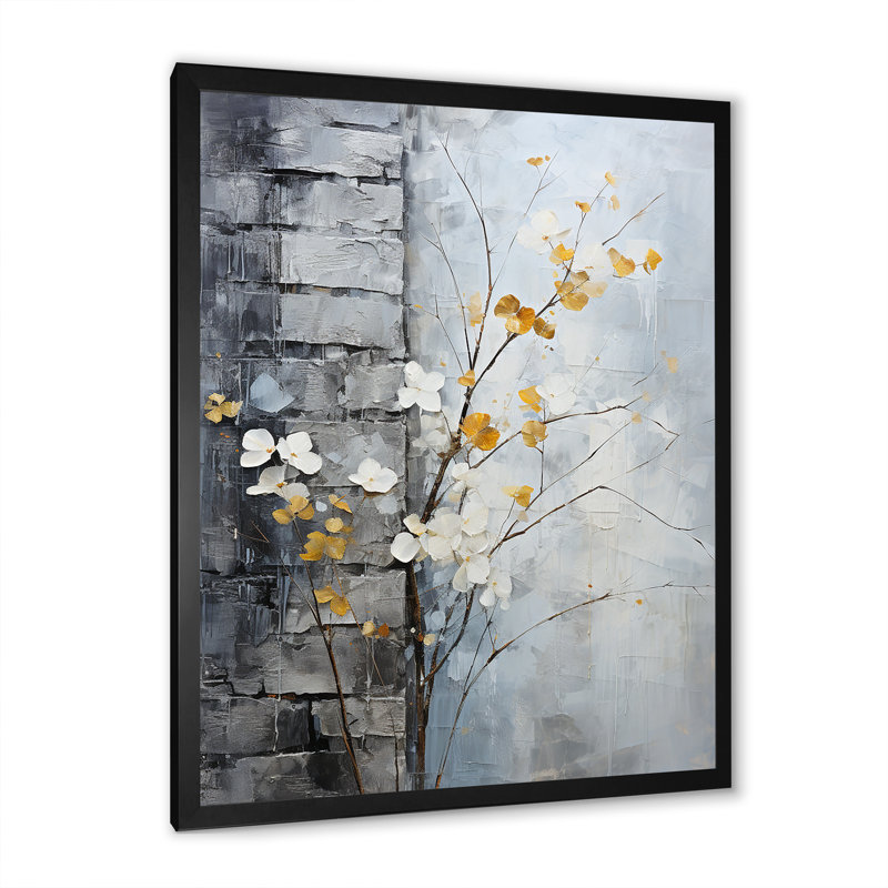 «Minimalist Granite Grape Leaves», reproduction sur toile, Cadre simple noir, H 44 po x l 34 po x P 1,5 po