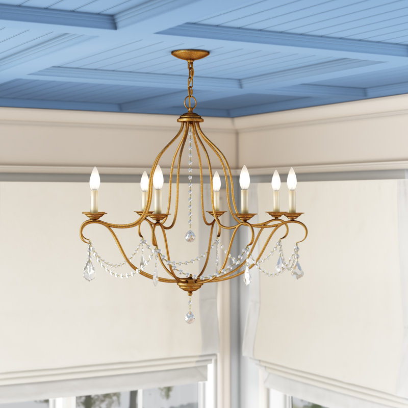 Alexsa 8 - Light Crystal and Steel Dimmable Chandelier, Antique Gold Leaf